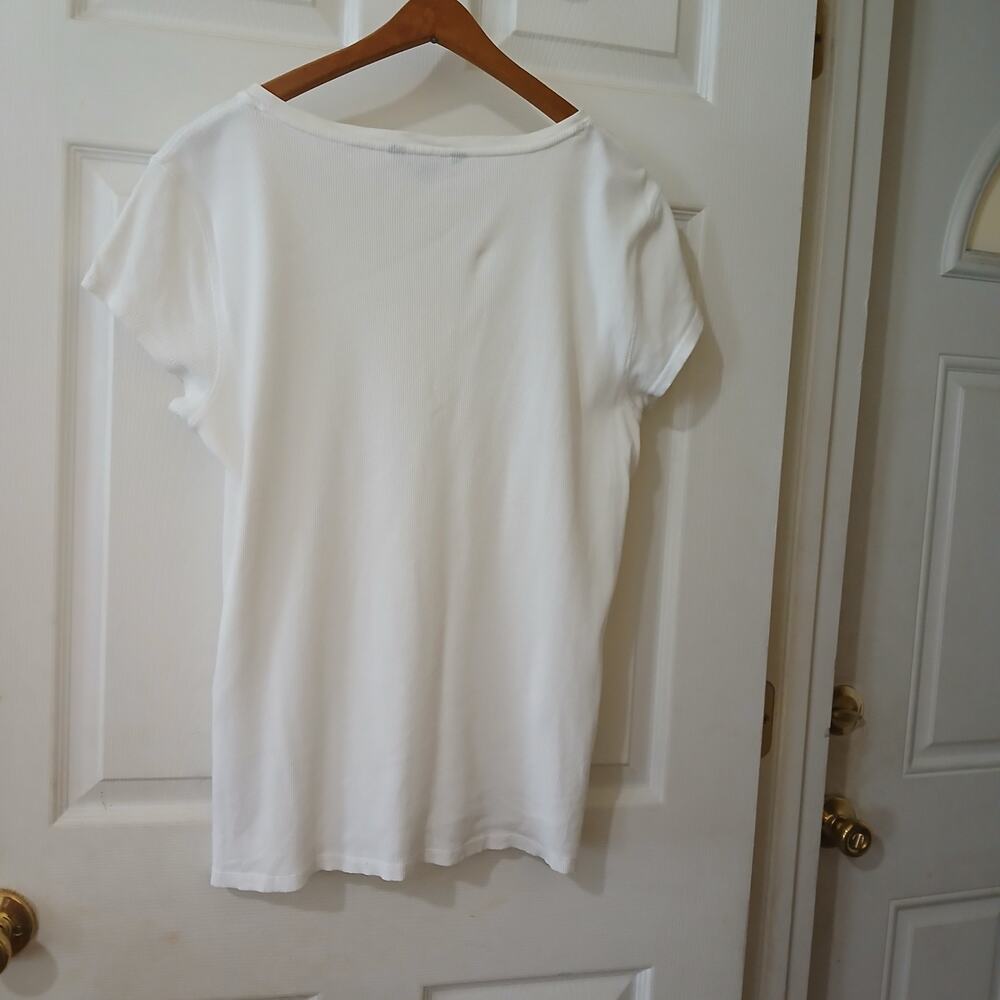 Lauren Ralph Lauren Womens XL White Ribbed Lace-Up V Neck Cotton Top Tee Tunic - Picture 3 of 13